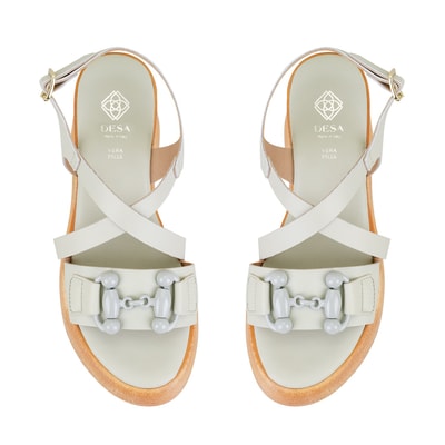 Kadın Yeşil Ayarlanabilir Tokalı Topuklu Deri Sandalet