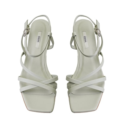 Kadın Yeşil Ayarlanabilir Tokalı Topuklu Deri Sandalet