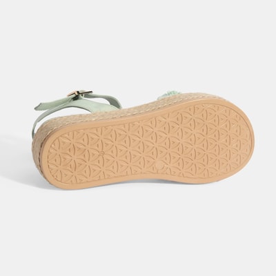 Kadın Yeşil Çiçek Aksesuarlı Ayarlanabilir Tokalı Deri Sandalet