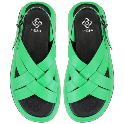 Kadın Yeşil Dolgu Tabanlı Deri Sandalet