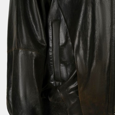 Kadın Yeşil Gömlek Yakalı Deri Bomber Ceket