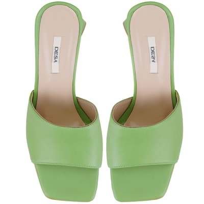 Kadın Yeşil Kalın Topuklu Deri Terlik