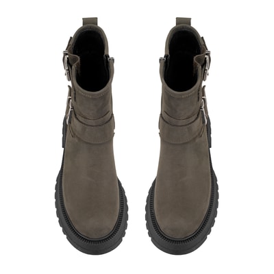 Kadın Yeşil Kemer Aksesuarlı Topuklu Deri Bot