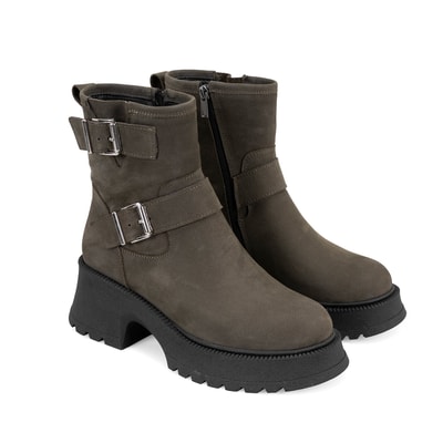 Kadın Yeşil Kemer Aksesuarlı Topuklu Deri Bot