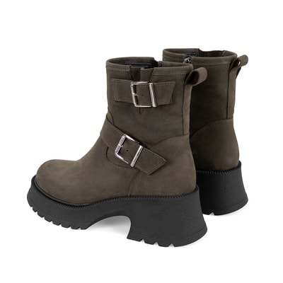 Kadın Yeşil Kemer Aksesuarlı Topuklu Deri Bot