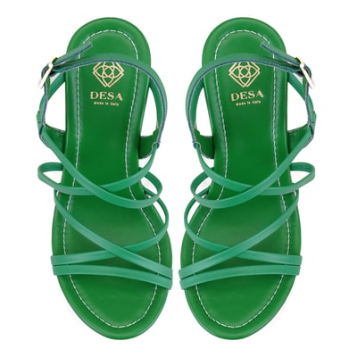 Kadın Yeşil Platform Topuklu Deri Sandalet