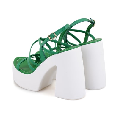 Kadın Yeşil Platform Topuklu Deri Sandalet