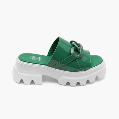 Kadın Yeşil Zincir Detaylı Deri Terlik