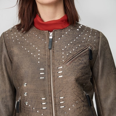 Kahve Breezy Kadın Troklu Deri Mont