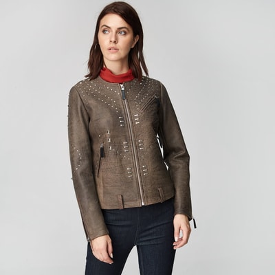 Kahve Breezy Kadın Troklu Deri Mont