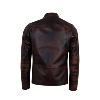 Kahve Erkek Vintage Deri Biker Ceket