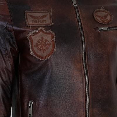Kahve Erkek Vintage Deri Biker Ceket