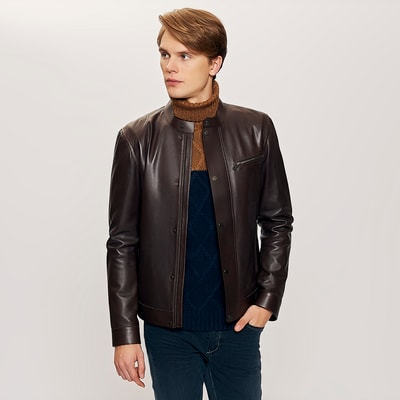 Kahve Silvio Erkek Deri Mont