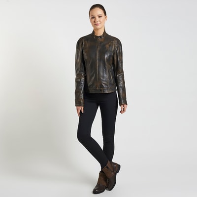 Kahve Tracy Kadın Deri Biker Mont