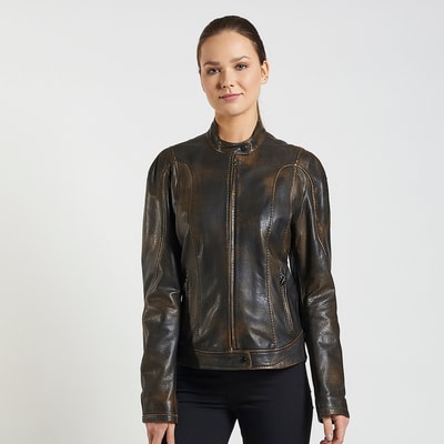 Kahve Tracy Kadın Deri Biker Mont