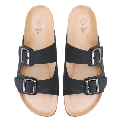 Karina Siyah Erkek Ayarlanabilir Tokalı Nubuk Deri Terlik