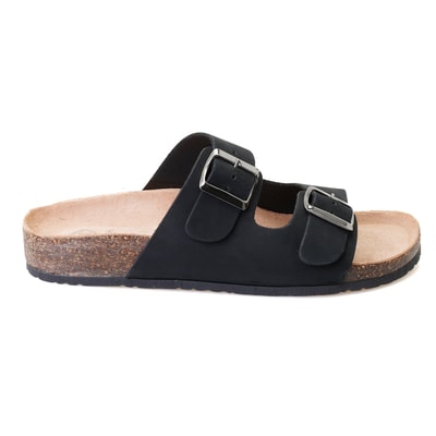 Karina Siyah Erkek Ayarlanabilir Tokalı Nubuk Deri Terlik