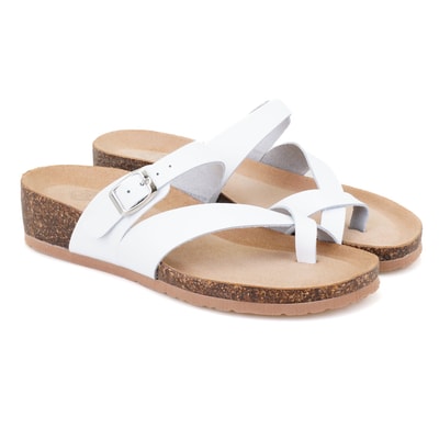 Kathy Beyaz Kadın Parmak Arası Nubuk Deri Terlik