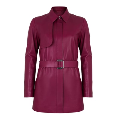 Kelly Bordo Kadın Deri Trençkot