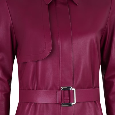 Kelly Bordo Kadın Deri Trençkot