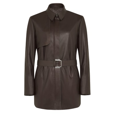 Kelly Kahve Kadın Deri Trençkot