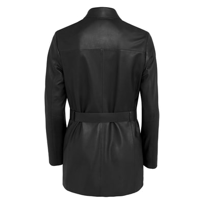 Kelly Siyah Kadın Deri Trençkot