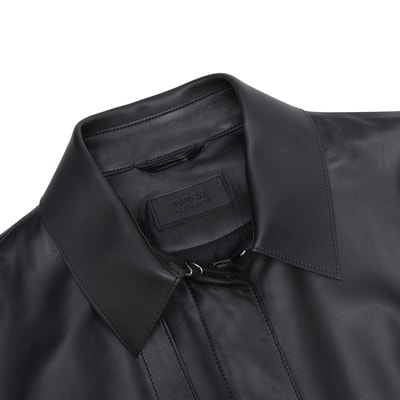 Kelly Siyah Kadın Deri Trençkot