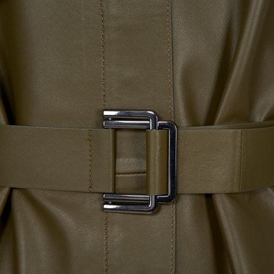 Kelly Yeşil Kadın Deri Trençkot