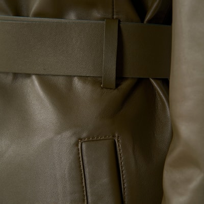 Kelly Yeşil Kadın Deri Trençkot