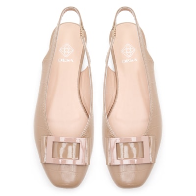 Khate Krem Kadın Kroko Baskılı Deri Babet