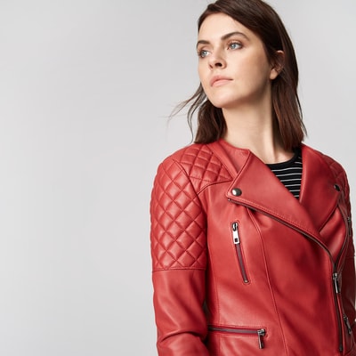 Kırmızı Adonita Kadın Deri Mont