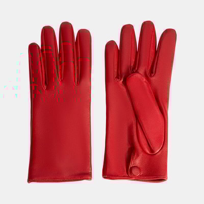 Kırmızı Kadın Deri Eldiven