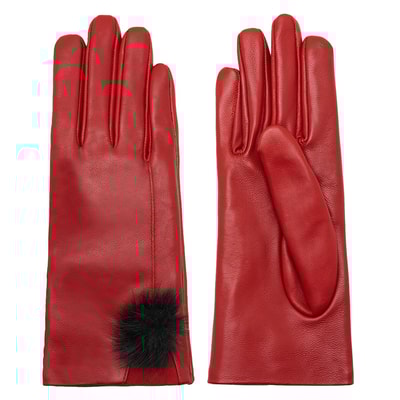 Kırmızı Kadın Kürk Detaylı Deri Eldiven