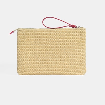 Kırmızı Mercan Nakışlı Hasır Clutch