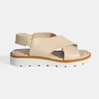 Krem Kadın Lastik Bantlı Deri Sandalet