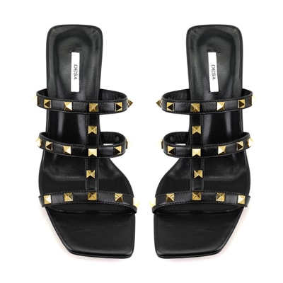 Kristen Siyah Kadın Topuklu Deri Terlik