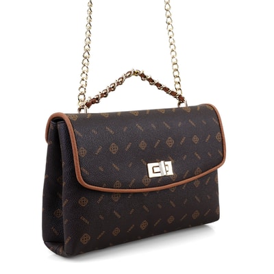 Kyle Kahve Kadın Monogram Deri Omuz Çantası