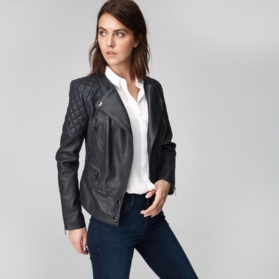 Lacivert Adonita Kadın Deri Mont