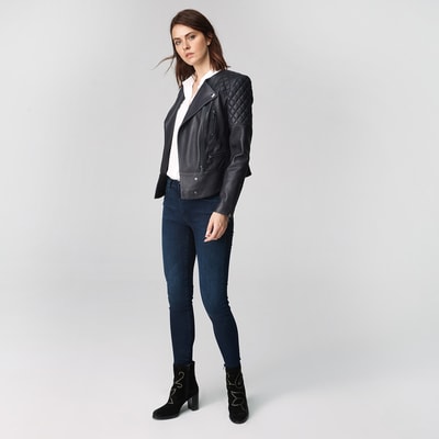 Lacivert Adonita Kadın Deri Mont