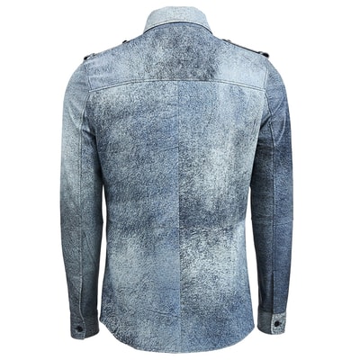 Lacivert Afshin Erkek Deri Gömlek