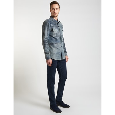 Lacivert Afshin Erkek Deri Gömlek