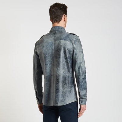 Lacivert Afshin Erkek Deri Gömlek