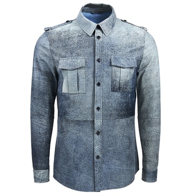 Lacivert Afshin Erkek Deri Gömlek