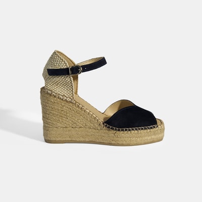 Lacivert Kadın Toka Detaylı Dolgu Topuklu Süet Espadril 