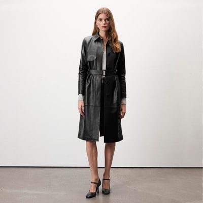 Laira Siyah Kadın Deri Trençkot