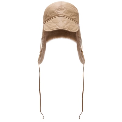 Lave Bej Kadın Kürklü Deri Pilot Şapka