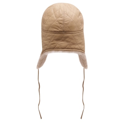 Lave Bej Kadın Kürklü Deri Pilot Şapka