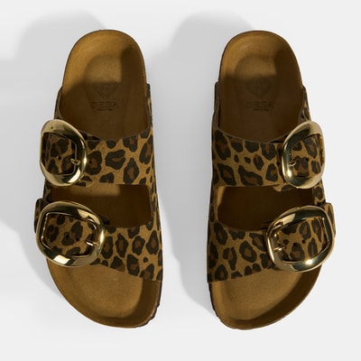 Leopar Kadın Toka Detaylı Süet Terlik