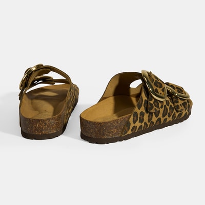 Leopar Kadın Toka Detaylı Süet Terlik