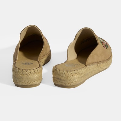 Limited Edition Bej Kadın Çiçek Nakışlı Süet Espadril Terlik